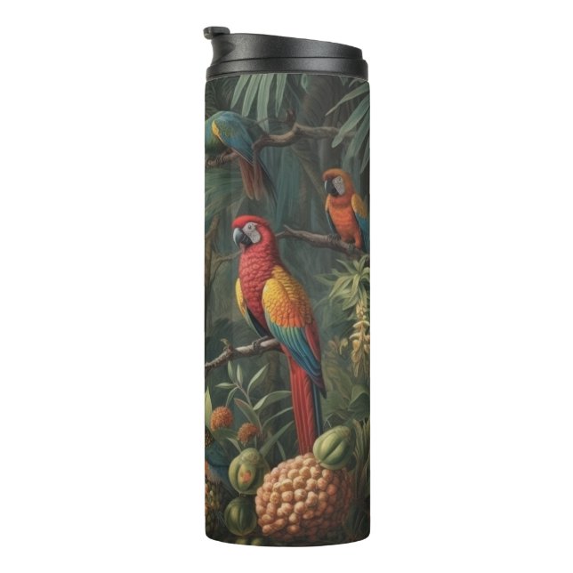 Termo Escena botánica de loros y piñas (Rotado hacia la derecha)