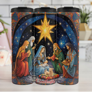 Termo Escena clásica de la Natividad con estrella