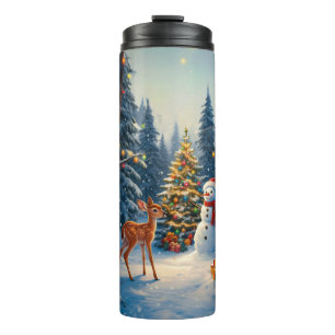 Termo Escena De Árbol De Navidad Cute Deer Fawn Snowman