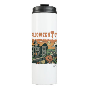 Termo Escena de atardecer espeluznante de Halloweentown 