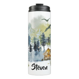 Termo Escena de bosque en acuarela personalizada