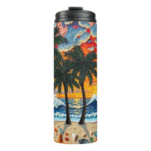 Termo Escena de playa hermosa con palmeras  