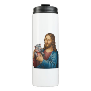Termo Escena divertida y lúdica Jesús con Moo Deng Hippo