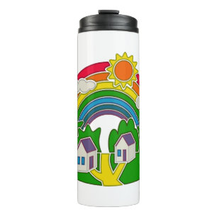 Termo Escena rural personalizado con arcoiris y casa de