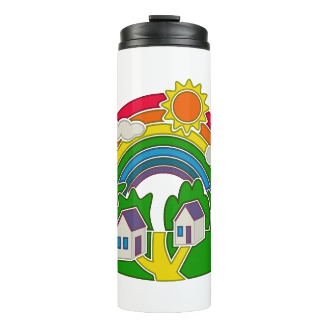Termo Escena rural personalizado con arcoiris y casa de  (Anverso)