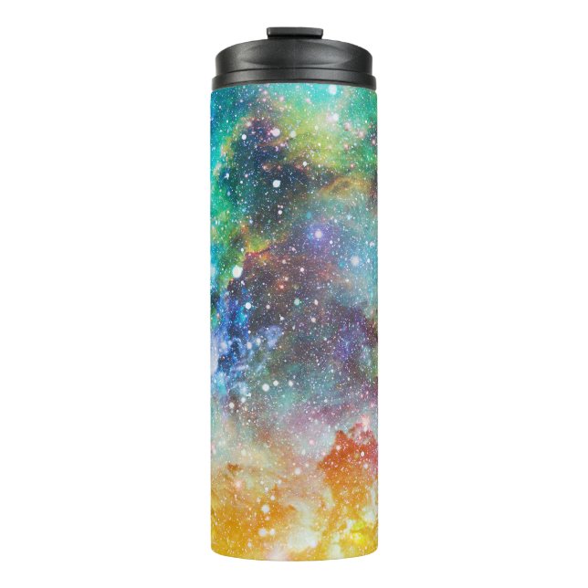 Termo Espacio futurista, fondo nebuloso estrellado. (Anverso)