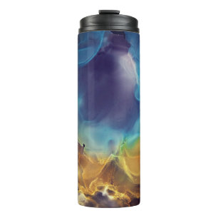 Termo Espacio Nebula amarillo azul Alcohol Tinta arte