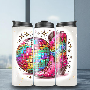 Termo Esparkling Disco Ball Cowboy Boots Thermal Tumbler