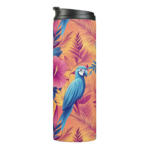 Termo Espectaculares hojas tropicales y loros patrón de
