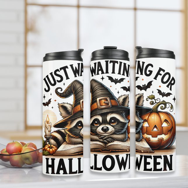 Termo Esperando a la Bruja Raccoon de Halloween (Just waiting for Halloween Raccoon Salem Witch Thermal Tumbler)
