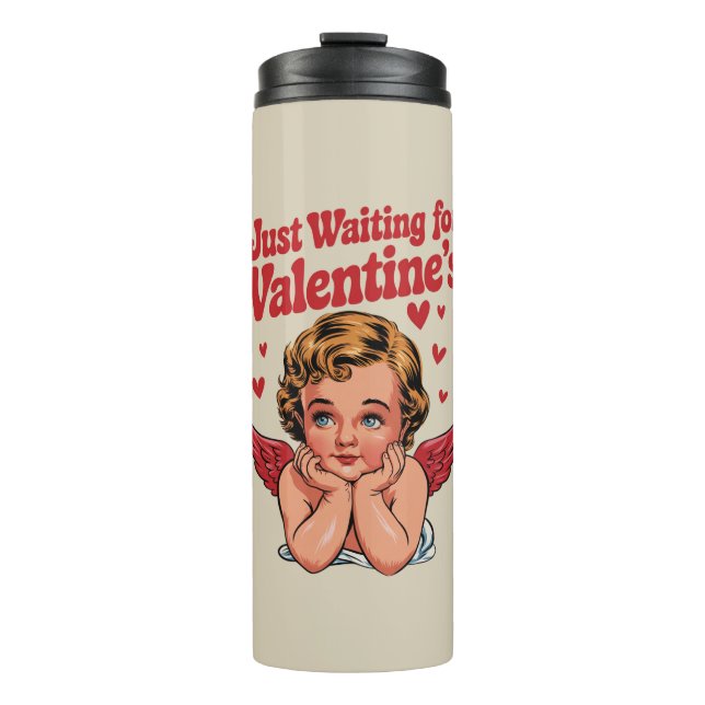 Termo Esperando el amor retro del bebé cupido de San Val (Anverso)