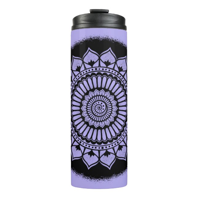 Termo Espirales Dots Flores Lavender Henna Mandala Negro (Anverso)