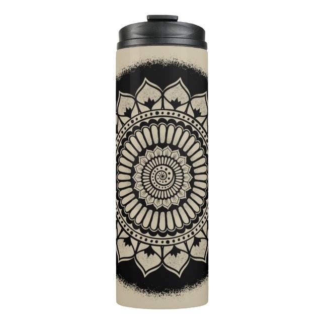 Termo Espirales Dots Flores Negro Tan Henna Mandala (Anverso)