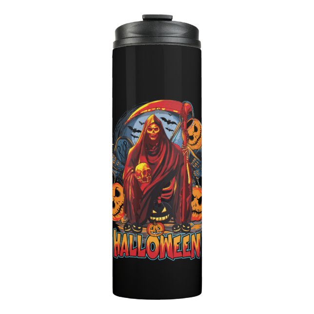 Termo Esqueleto malvado de Halloween, Calabaza (Anverso)