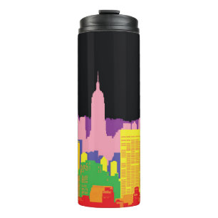 Termo Esquina urbana: Decoración nocturna arcoiris.