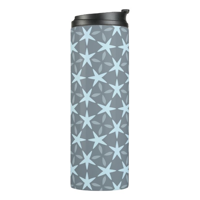 Termo Estallido de Estrella Azul Suave sobre Patrón Gris (Rotado hacia la izquierda)