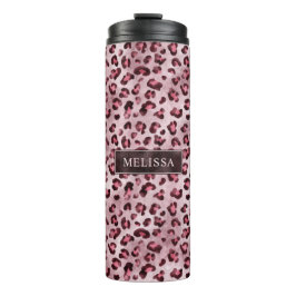 Termo Estampado Animal Leopardo Rosa Con Nombres Y Hoja