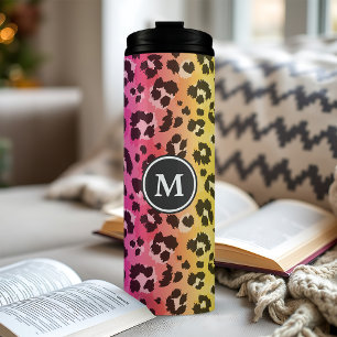 Termo Estampado de Animal de Leopardo Arcoíris Monograma