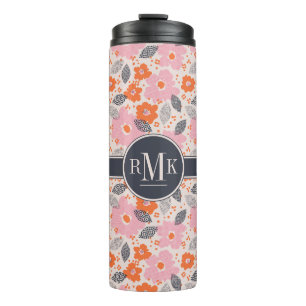 Termo Estampado de flores retro lindo del monograma el