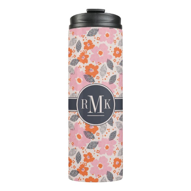 Termo Estampado de flores retro lindo del monograma el | (Anverso)