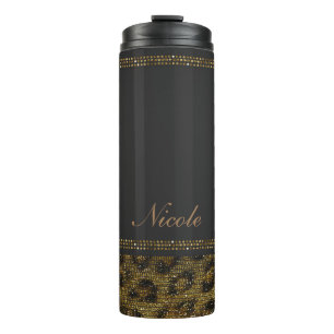 Termo Estampado de Leopardo Guepardo con Lentejuelas Bri