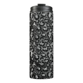 Termo Estampado de leopardo negro y gris plateado