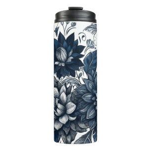 Termo Estampado floral bohemio azul y blanco