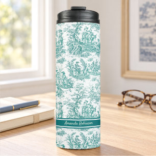 Termo Estampado vintage azul verdoso toile de jouy
