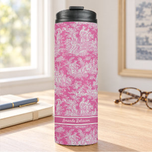 Termo estampado vintage de toile de jouy rosa caliente