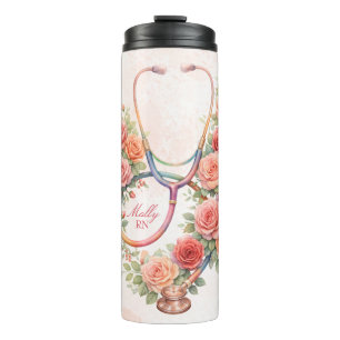 Termo Estetoscopio de Rosa Rosa Floral Personalizado
