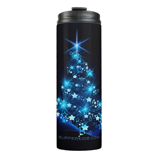 Termo estilizado árbol de Navidad SlipperyJoe azul brill (Anverso)