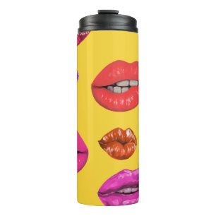 Termo Estilo de los años 80: patrón de labios coloridos.