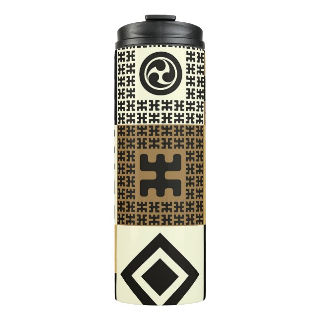 Termo Estilo japonés, patrones de oro negro sin costura. (Anverso)