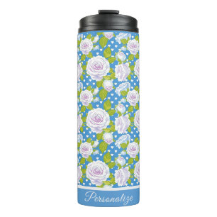 Termo Estilo Moderno Rosa Blanca Floral Azul
