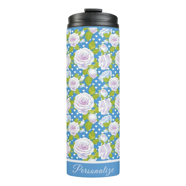 Termo Estilo Moderno Rosa Blanca Floral Azul (Anverso)