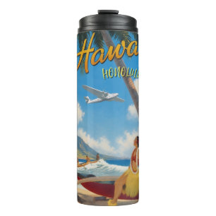Termo Estilo Vintage Hawaiano Viaje Honolulu Chica Hula