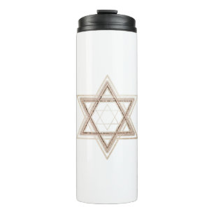 Termo Estrella De David   Elegante oro y blanco moderno