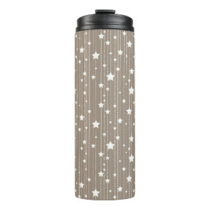 Termo Estrellas blancas en beige, puntos y rayas navidad