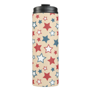 Termo Estrellas Rojas y Azules, 4 de Julio, Fondo Beige