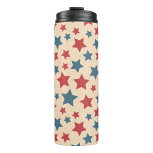 Termo Estrellas Rojas y Azules, 4 de Julio, Fondo Beige