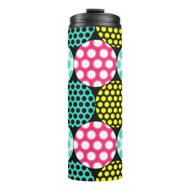 Termo Estrellas y círculos, patrón pop multicolor. (Anverso)