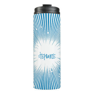 Termo Explosión de arte pop de estilo cómico - azul y bl