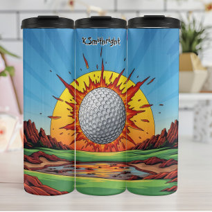 Termo Explosión del atardecer de la bola de golf