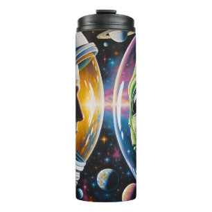 Termo Extranjero y astronauta en el espacio