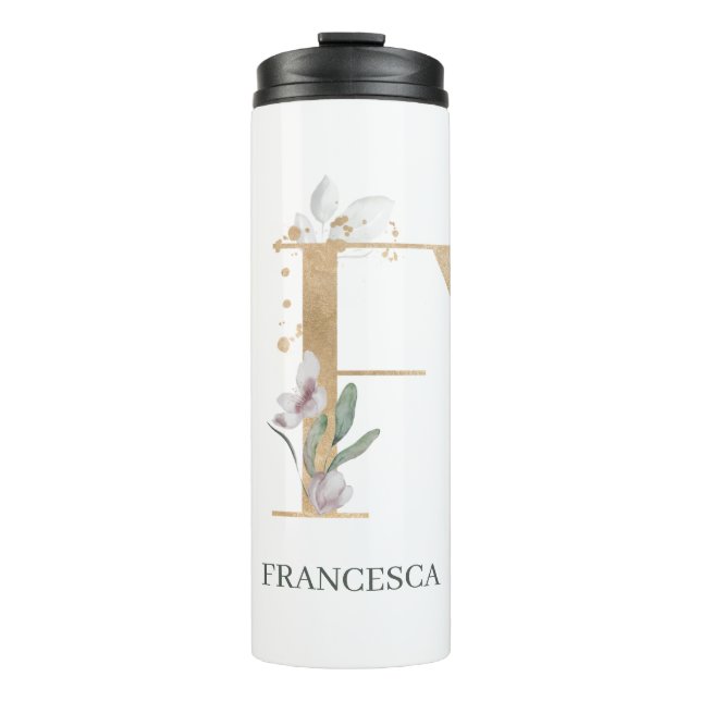 Termo F Monograma Floral Personalizado (Anverso)