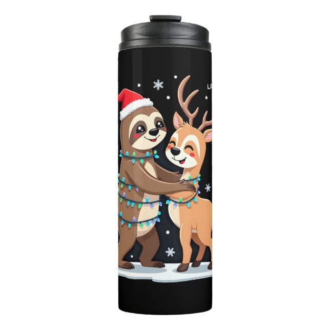 Termo Fa La La Llama Luces de Navidad Perezoso Montando  (Anverso)