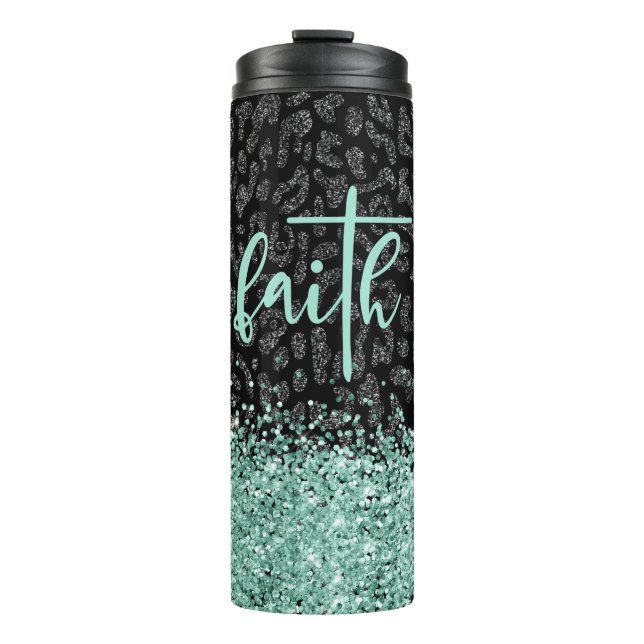 Termo Faith Leopard Tumbler, leopardo negro Purpurina (Anverso)