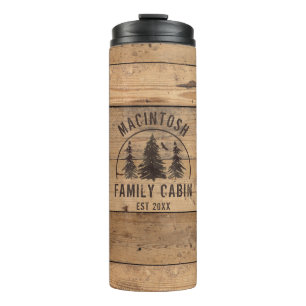 Termo Familia Cabina Nombre Madera Rústica Personalizada