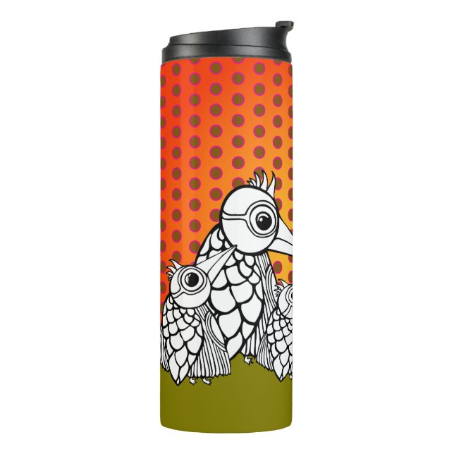 Termo Familia de aves y puntos de polka (Rotado hacia la izquierda)