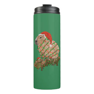 Termo Familia de Carpinchos de Navidad envueltos en luce
